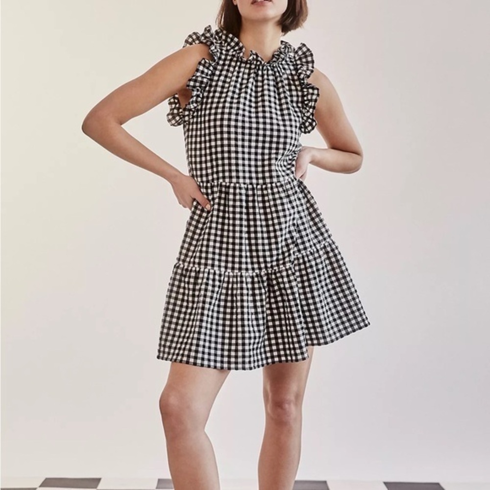 Maeve black and white gingham lida ruffled dress